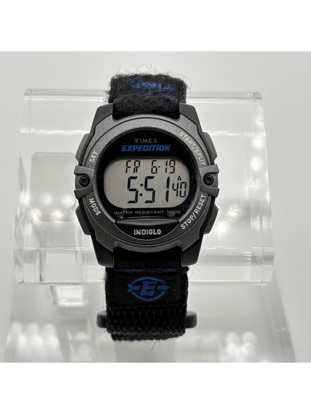 Timex Expedition Indiglo Digital Watch 34mm Black/Blue 100M w/ Nylon Strap